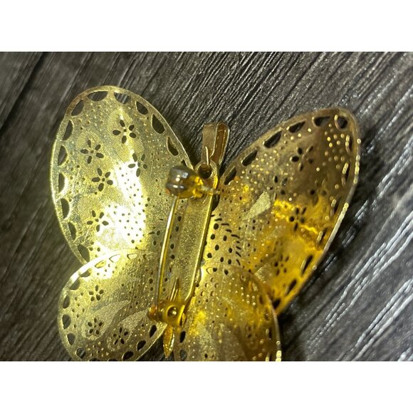 Vintage Gold Tone Filigree Butterfly Brooch Pendant Convertible Pin - Picture 5 of 7